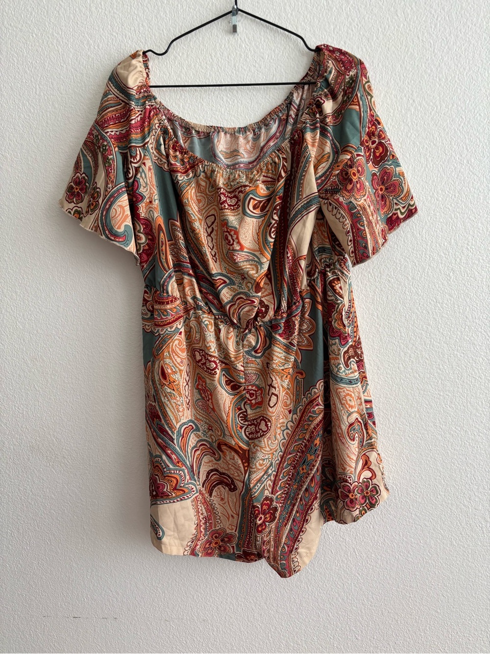 Paisley Peasant Tunic in Sage and Rust - Unbranded